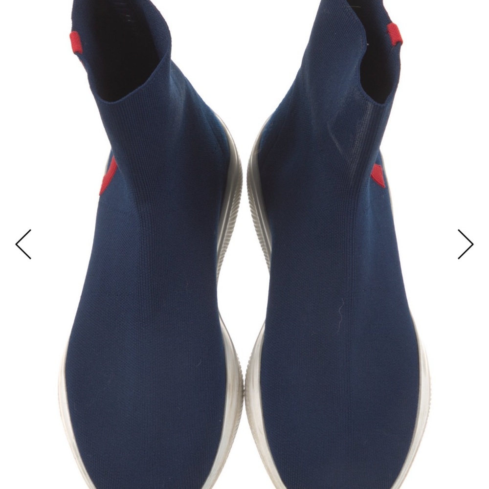 Prada Navy Sock Sneakers with Red Detail - Picture 4 of 4